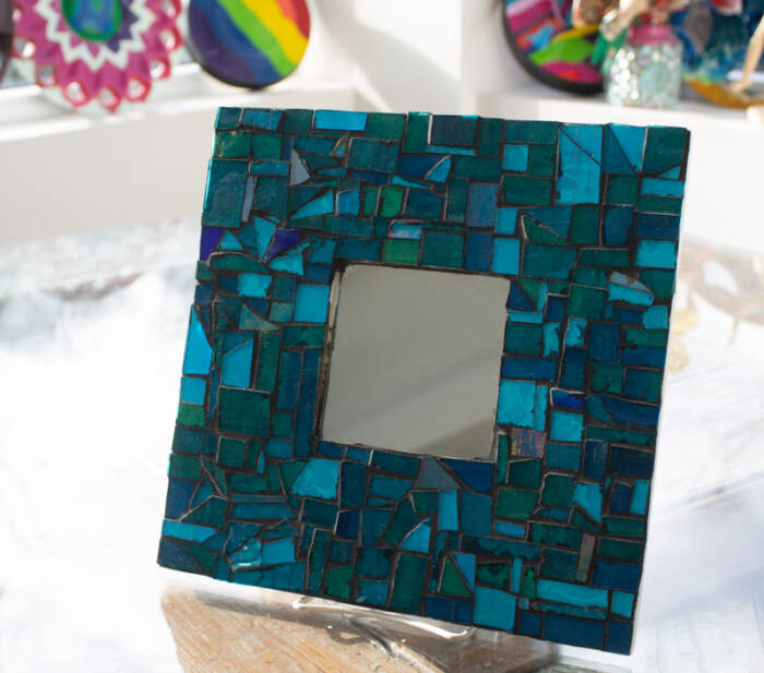 Square Mosaic Mirror with Blue Glass