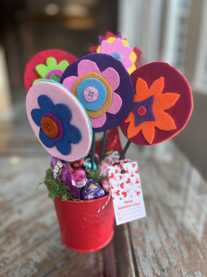 Valentine's Day Planter with colorful felt flowers